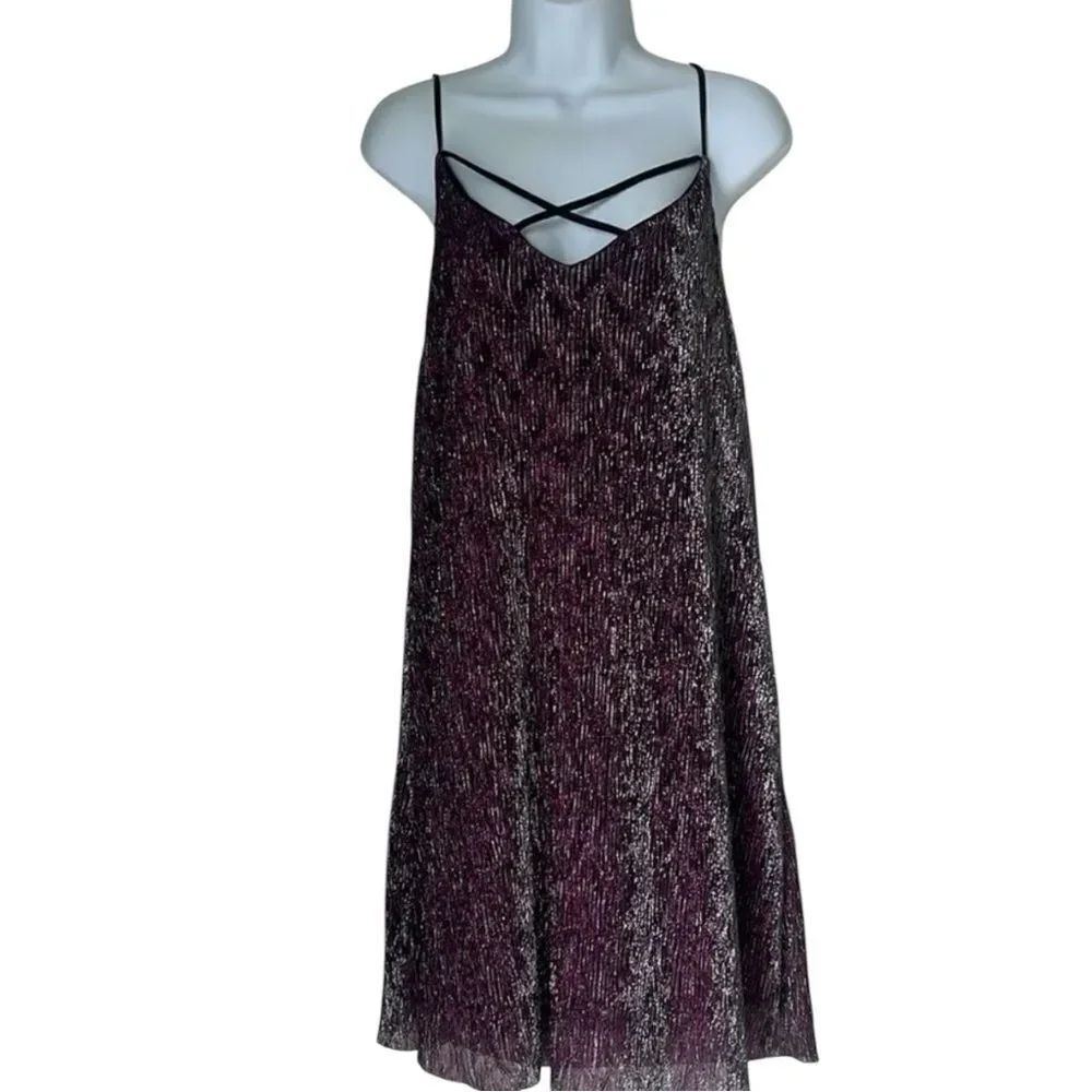NWT Charlotte Russe Purple Silver Metallic Swing Strappy Party Evening Dress XL
